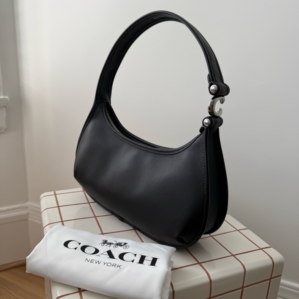 ❌❌SOLD❌❌ Coach Eve Black Silver Shoulder Hobo Glovetanned Leather Purse Bag
